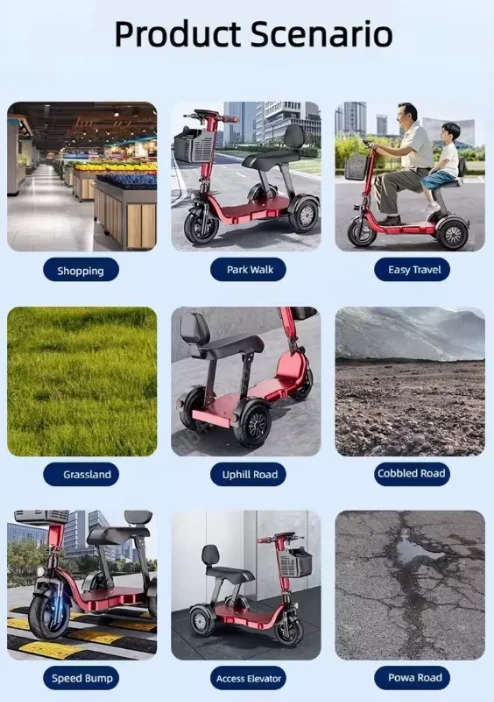 1000W 48V Lithium Battery 3-Speed Parent Child Electric Tricycle Folding 2 Seats Family Elderly Woman 3 Wheels Mobility Scooter