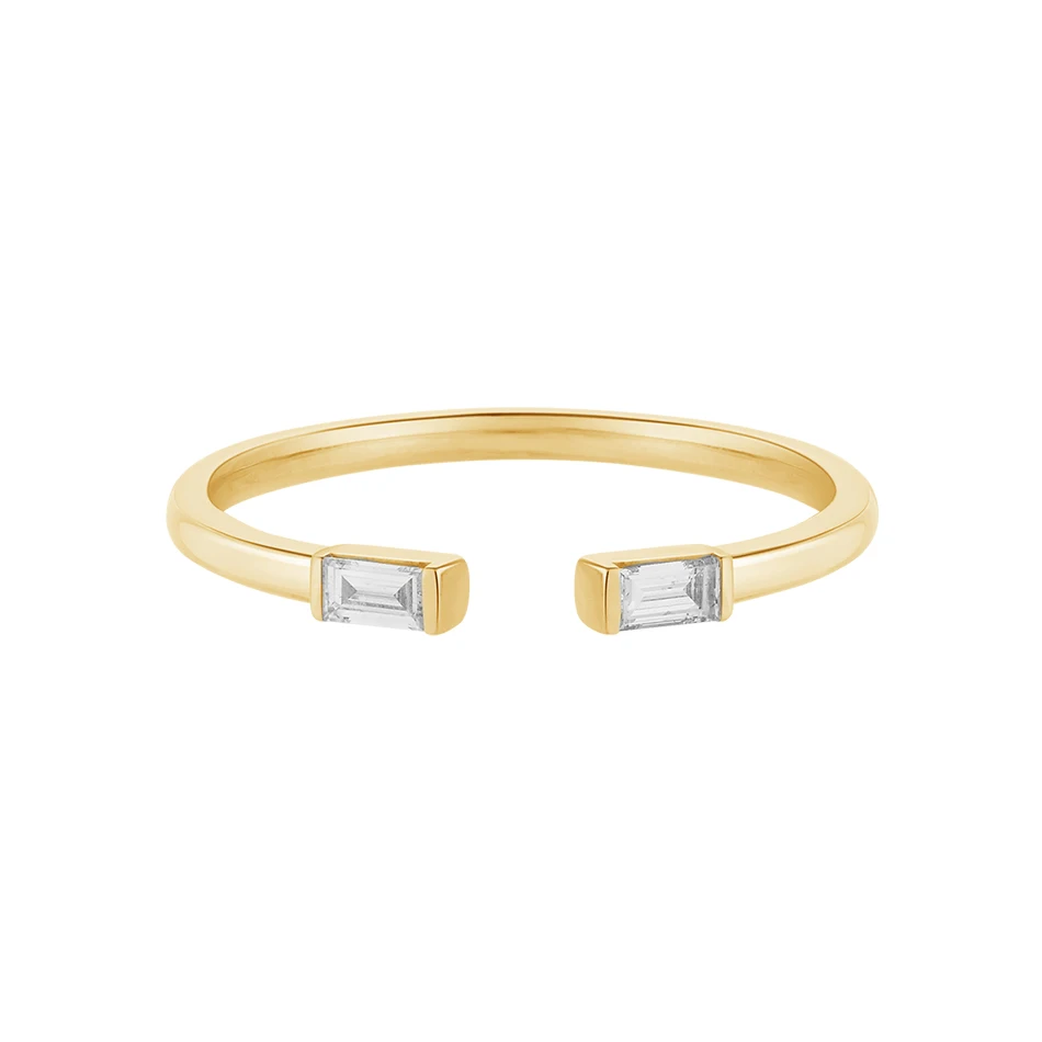 

925 sterling silver new adjustable ring fashion jewelry 18k gold plated open baguette zircon ring