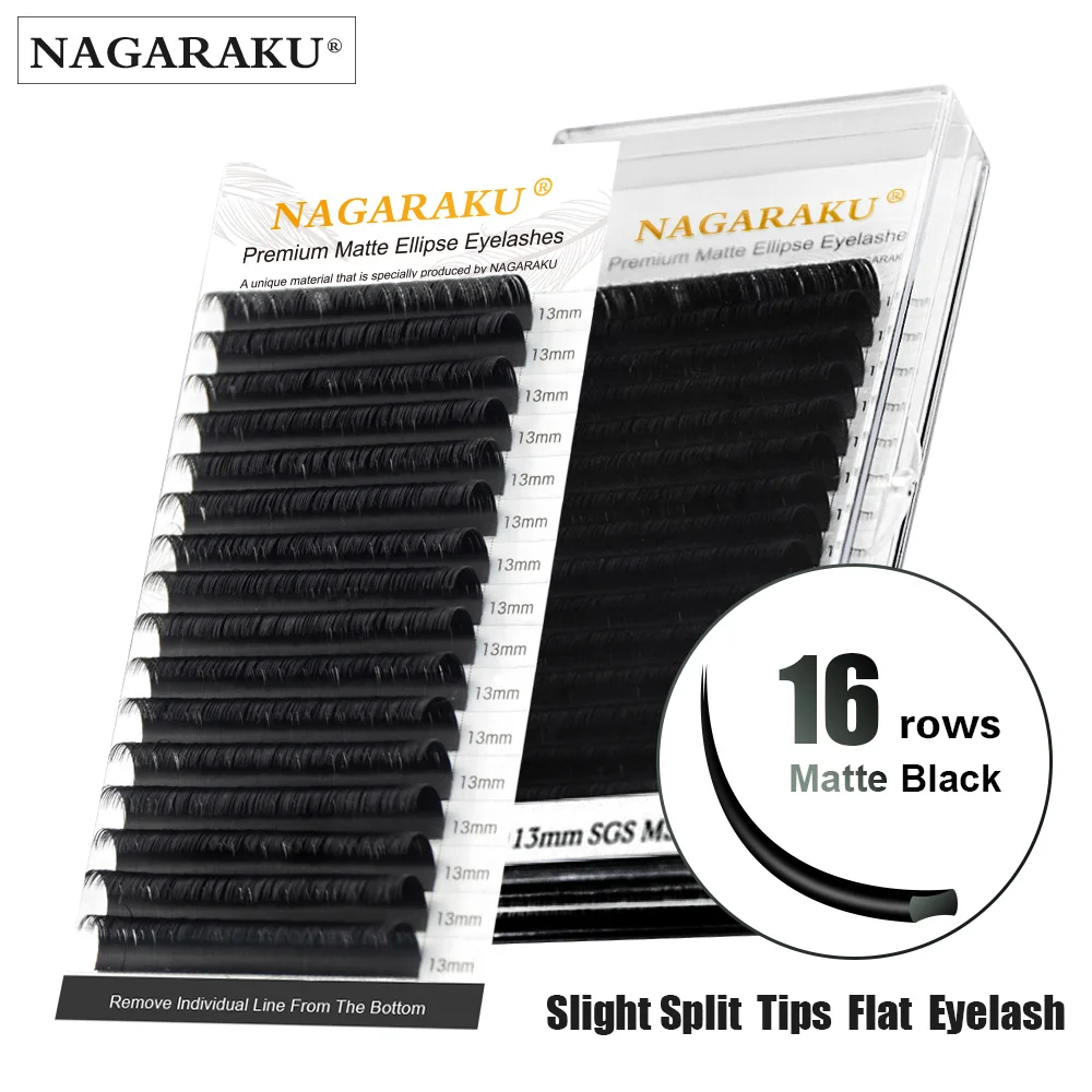 

NAGARAKU Matte Black Ellipse Flat False Eyelash Extensions Split Tips Ellipse Shaped Eyelashes Individual mink false lashes