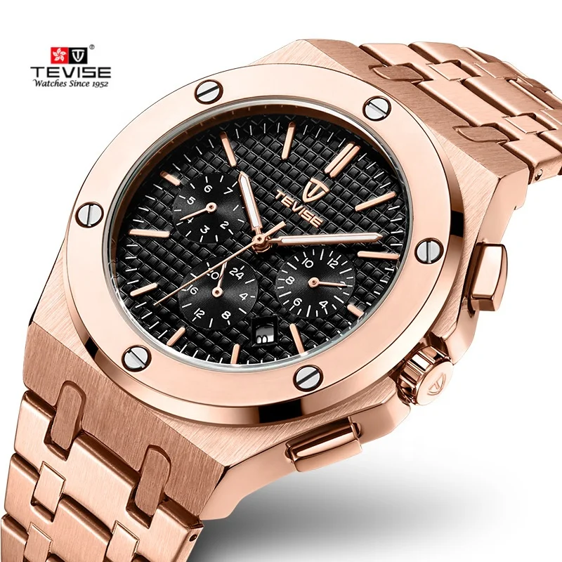 

guangzhou watch manufacturer tevise 830 relogio auto luxury brand wristwatches custom logo rose gold men, Any color are available