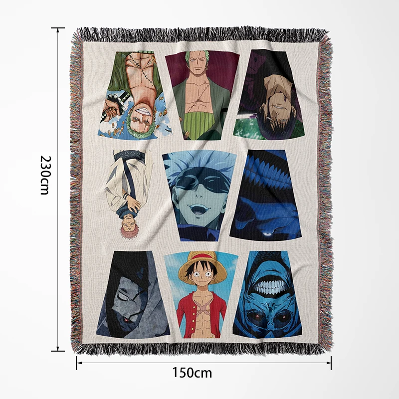 Custom Woven Patchwork Tassel Throw Recycled Cotton Cartoon Portrait Jacquard Tapestry Blanket