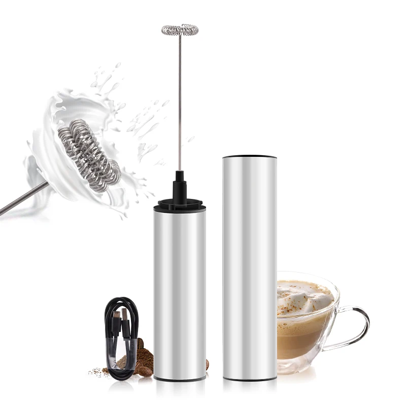 

One-Touch Electric Handheld USB Rechargeable Coffee Milk frother Foam Maker with Detachable Whisk