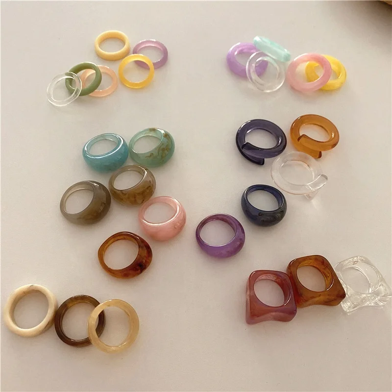 

2021 New Trendy Colorful Transparent Acrylic Irregular Marble Pattern Ring Resin Tortoise Rings for Women Girls Jewelry