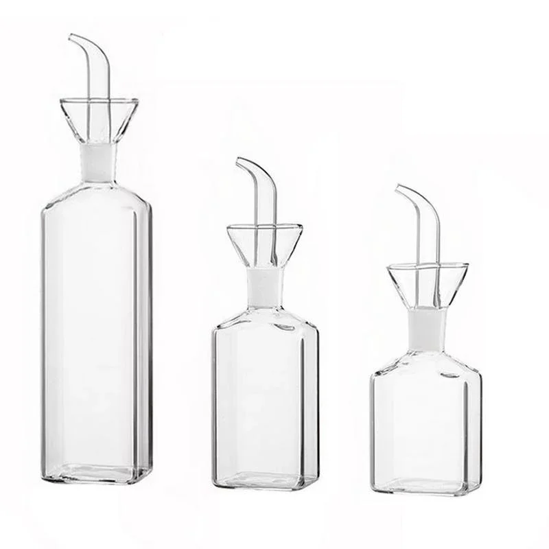 

Custom Blown Clear Borosilicate Glass Oil And Vinegar Cruet Kitchen Olive Oil Dispenser with Drip Free Spout, Transparent