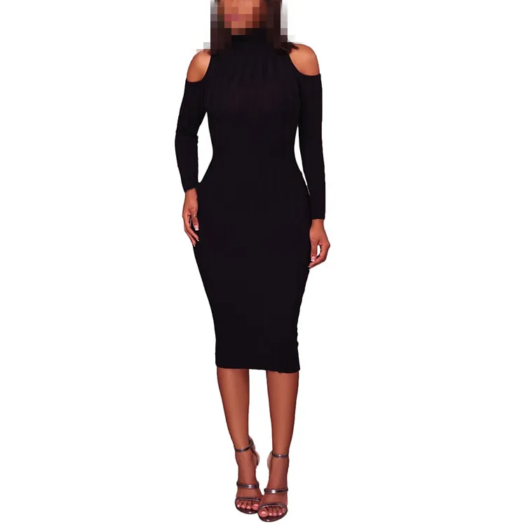 Wholesale Bulk Women's High quality Clothing Fashion Knit Long Sleeve Sexy Cold Shoulder Women Bodycon Dress 2019