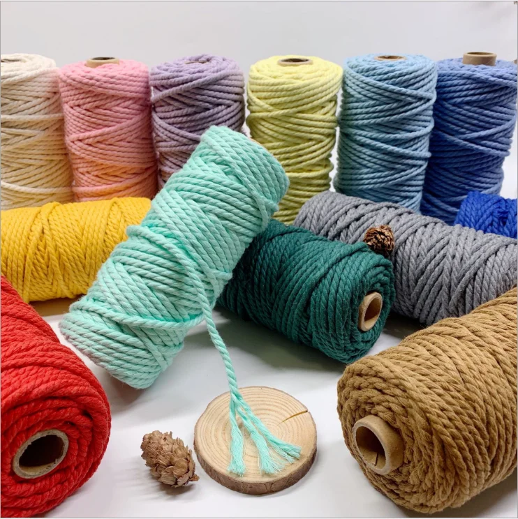 

Wholesale Macrame Cord 4mm Twisted Cotton Rope Braid Cord Multi Color Thread For Macrame, Multi colors option