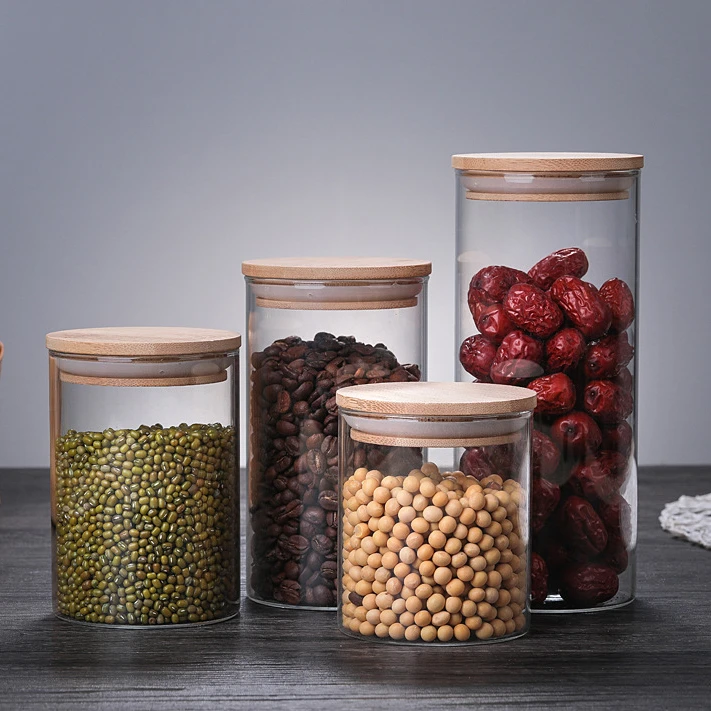 

More specifications Handmade High Borosilicate Airtight Glass Storage Jars Set with Bamboo Lids