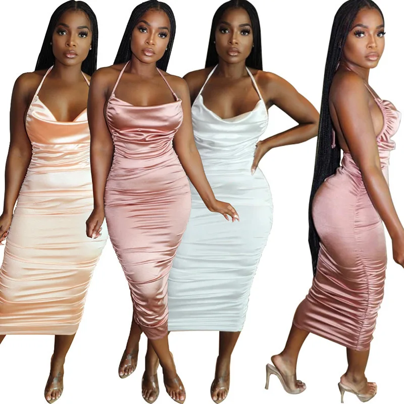 

HY5230 Hot sell sleeveless halter dresses women lady elegant casual sexy dresses for women bodycon backless dresses women sexy