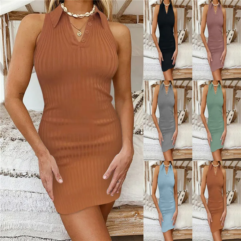 

2022 spring and summer casual dresses new cross-border fashion solid color vest bodycon casual dresses, Customized color/as show