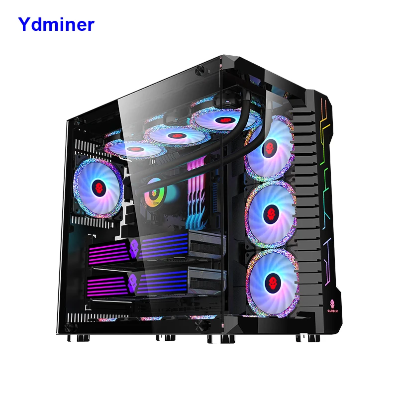 

Amazon Hot Sale Desktop ATX gaming computer case with 10 RGB cooling fans case gamer pc, Black/white/pink/blue