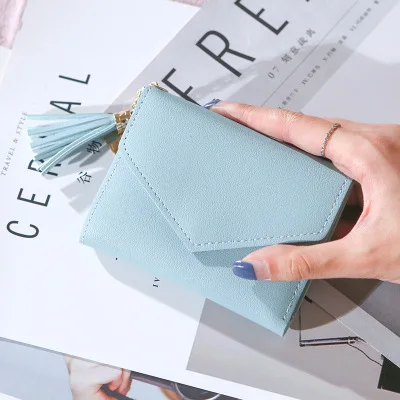 

2020 New Fashion Tassel Women Wallet Small Luxury PU Short Purses Womens Credit Cards Wallets, As picture