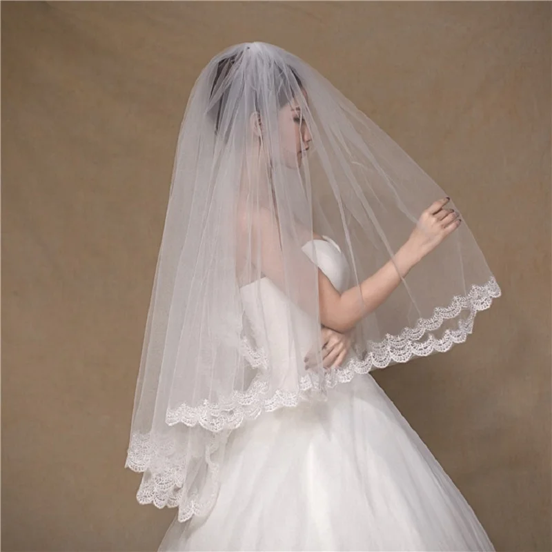 

GENYA Factory Whole Sale Bridal Accessories Wedding Veils Flower Edge Bridal Veils, White