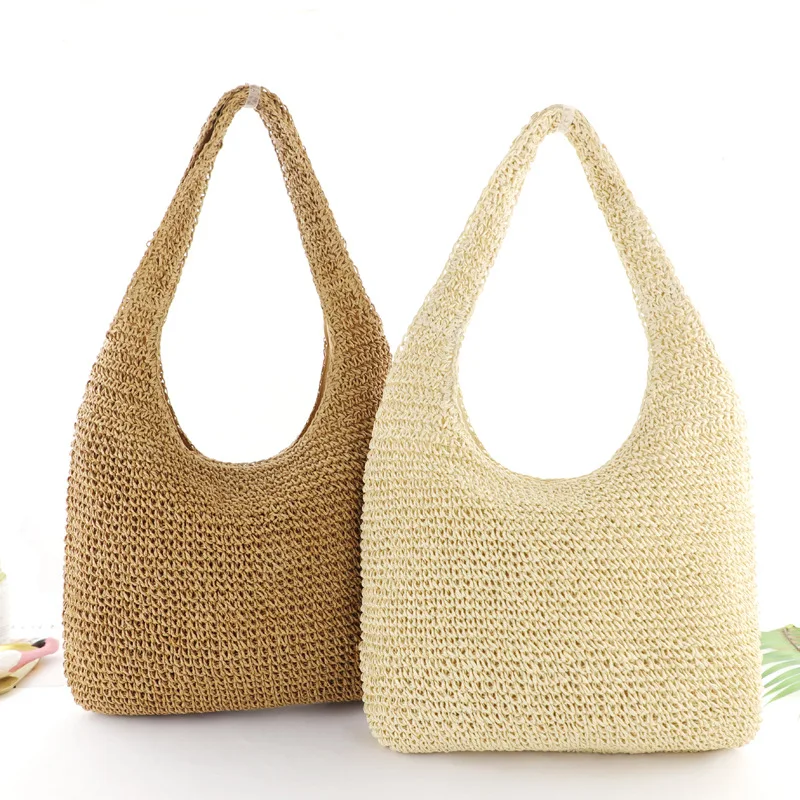 

Wholesale Natural Extra Large Tote Straw Bag HandWoven Summer Beach Bali Paper Straw Bag, Beige, brown