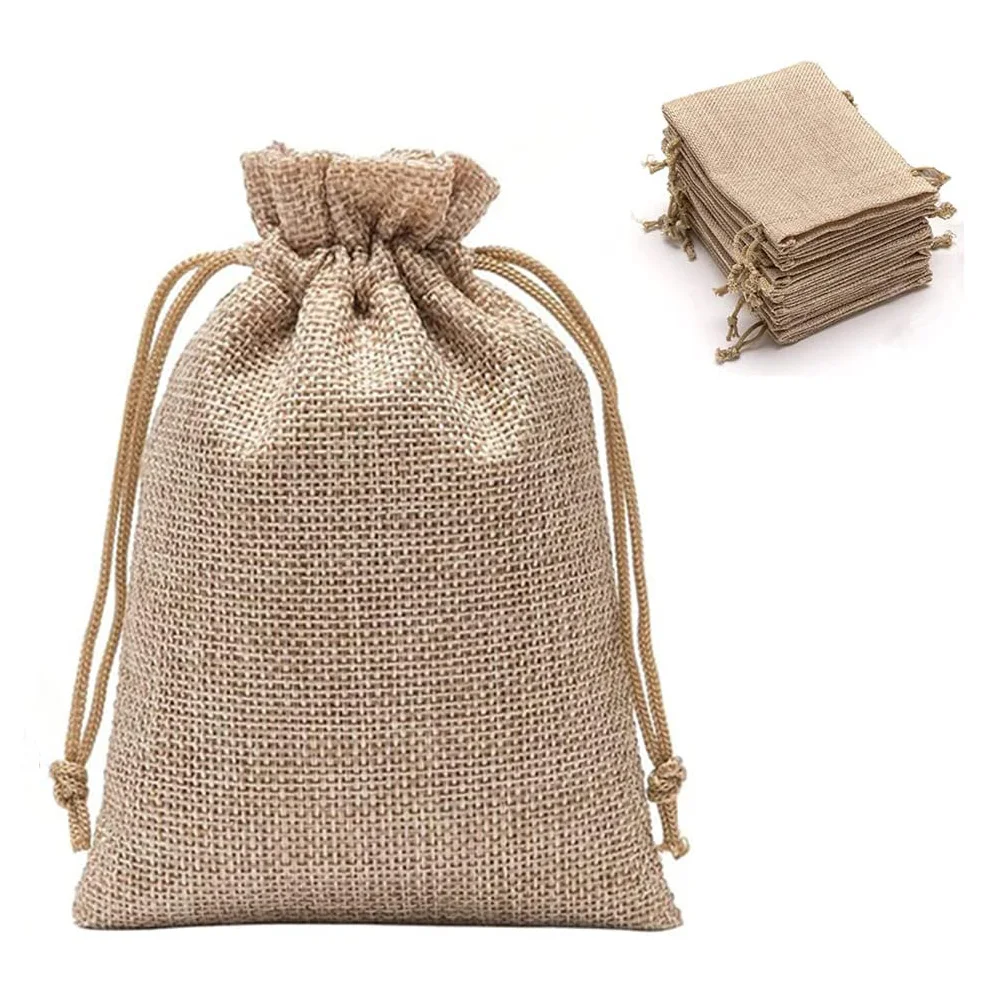 

on stock plain organic Jute pouch linen bag small reusable hemp drawstring bags jewelry bags gift pouches
