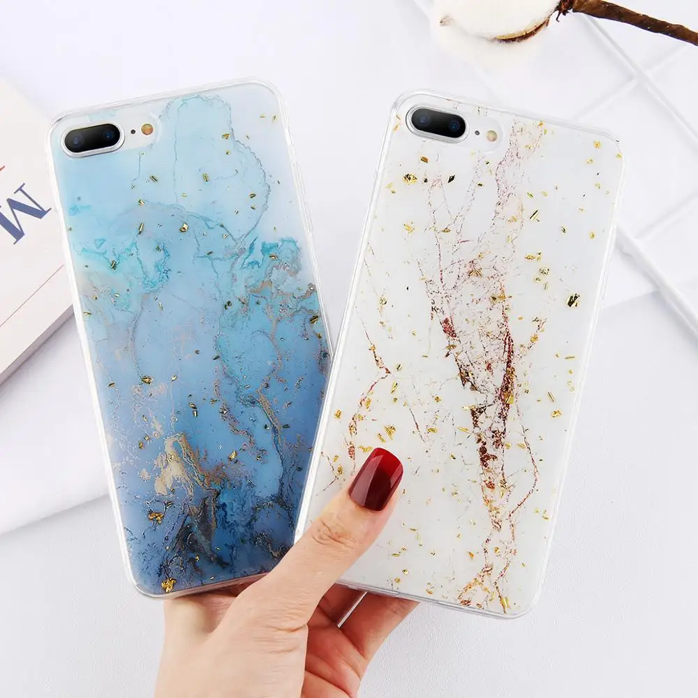 USLION Marble Glitter Gold Powder Case for iPhone 6 7 8 Plus Platinum TPU Epoxy Cover for iPhone XR X XS MAX Luxury Soft Case