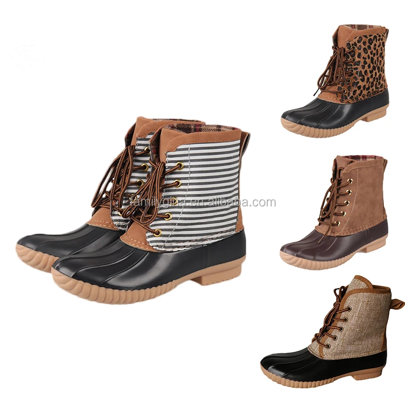

Winter Women Short Rubber Monogrammed Black Striped Duck Boots