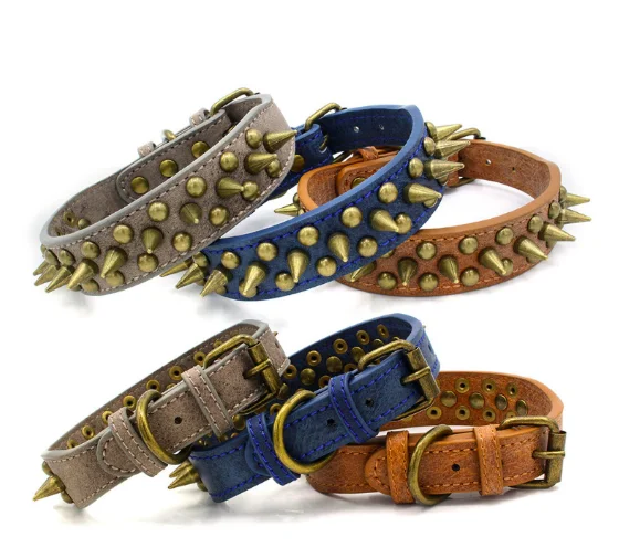 US Spiked Studded Rivet PU Leather Dog Pet Collars Adjustable Fast Free Shipping 