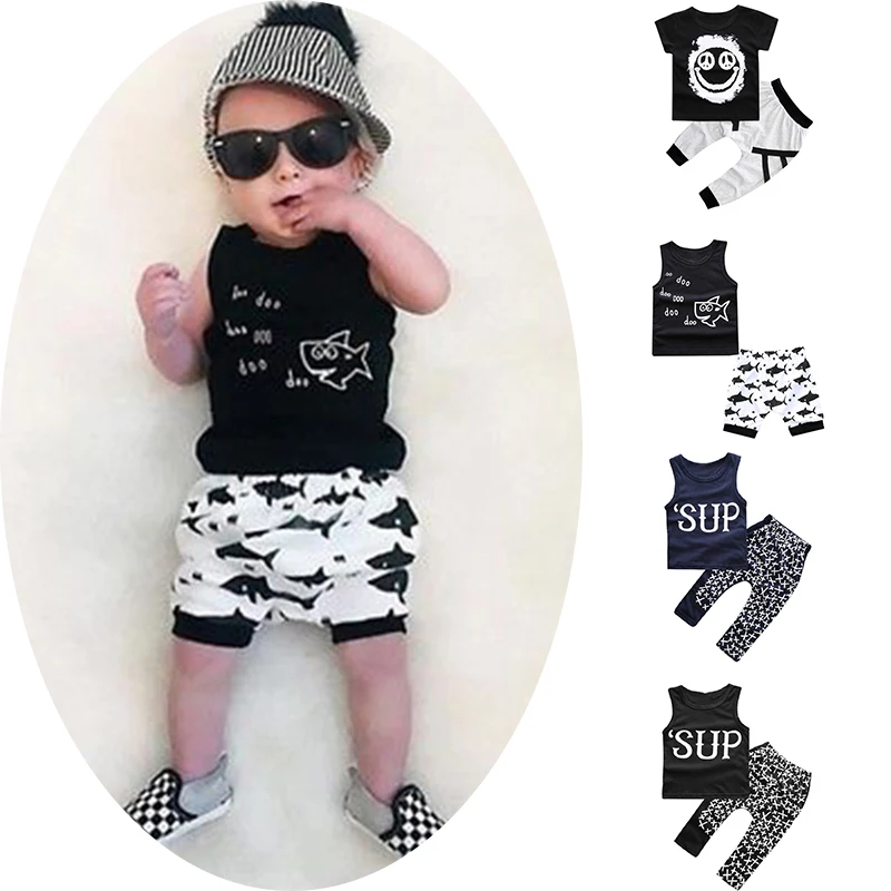 

baby boys girls cotton T-shirt pants 2pc clothes newborn toddler infants summer cartoon animal vest kids clothing set