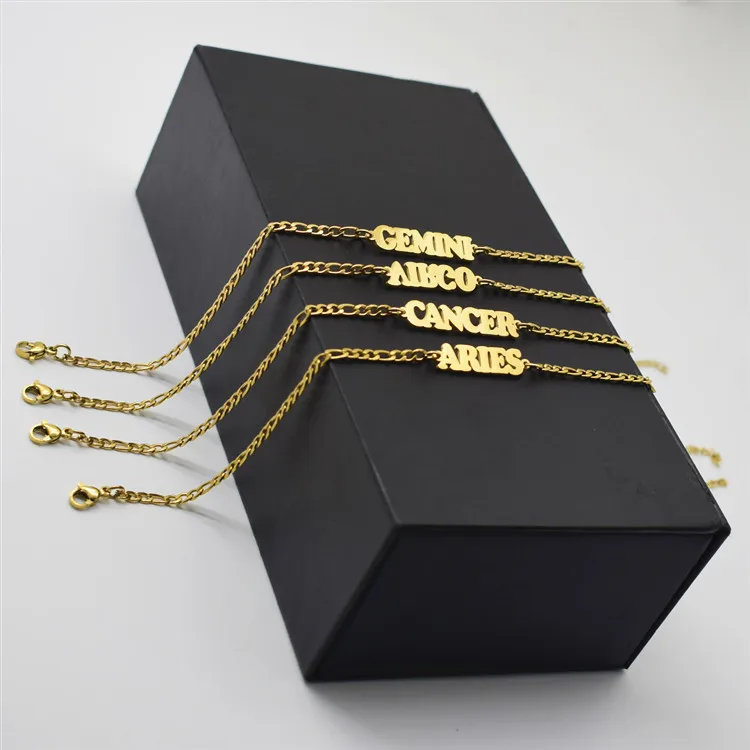 

Gold/Silver Color Plating Stailess Steel Jewelry Zodiac Symbol Signs 12 Constellation Summer Foot Jewelry Link Chain Anklets