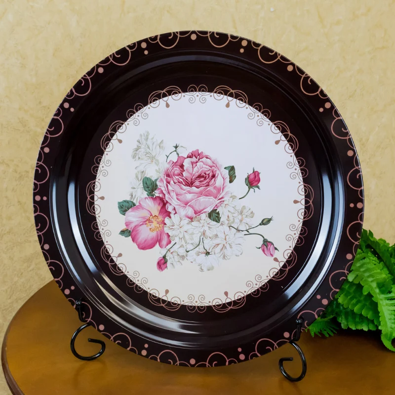 

Chinese Style Printing Metal Tray Diameter 26cm Round Fruit Candy Serving Tray