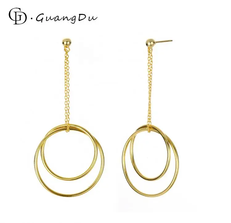 

European And American Fashion Exaggeration Double Circle Cubic Large Hoop Dangling Earrings Gold