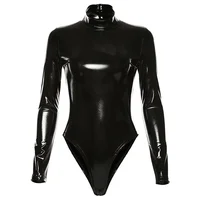 

2019 Autumn Women PU Leather Leotard long sleeve Bodysuit Sexy Club Costumes Bodysuit Fashion swimsuit jumpsuit