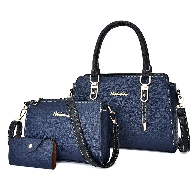 

Factory custom LOGO PU leather women hand bags set ladies tote shoulder bag 3 in 1handbag set for women, 28*9*20cm(handbag)