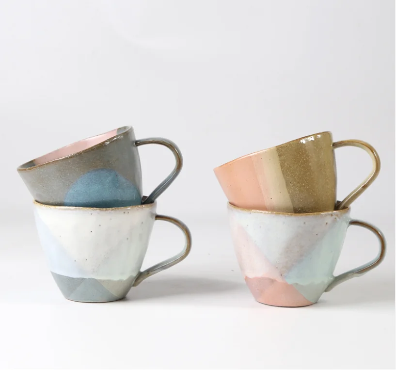 

attractive unique design rustic overlap reactive glaze terracotta tea cup set personalised coffee ceramic mug for gift, Natural