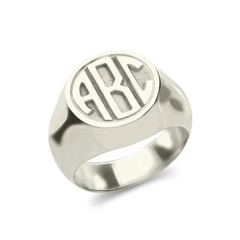

Sterling Silver Monogram Initial Ring Personalized Custom LOGO Name Letter 3D Engraved Vintage Men Women Jewelry Couple Rings, Silver/gold