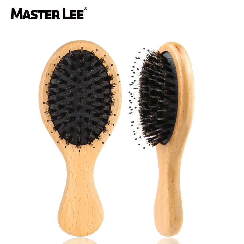 

Masterlee custom logo portable Paddle comb Mini beech Wooden Boar Bristle Hair Brush