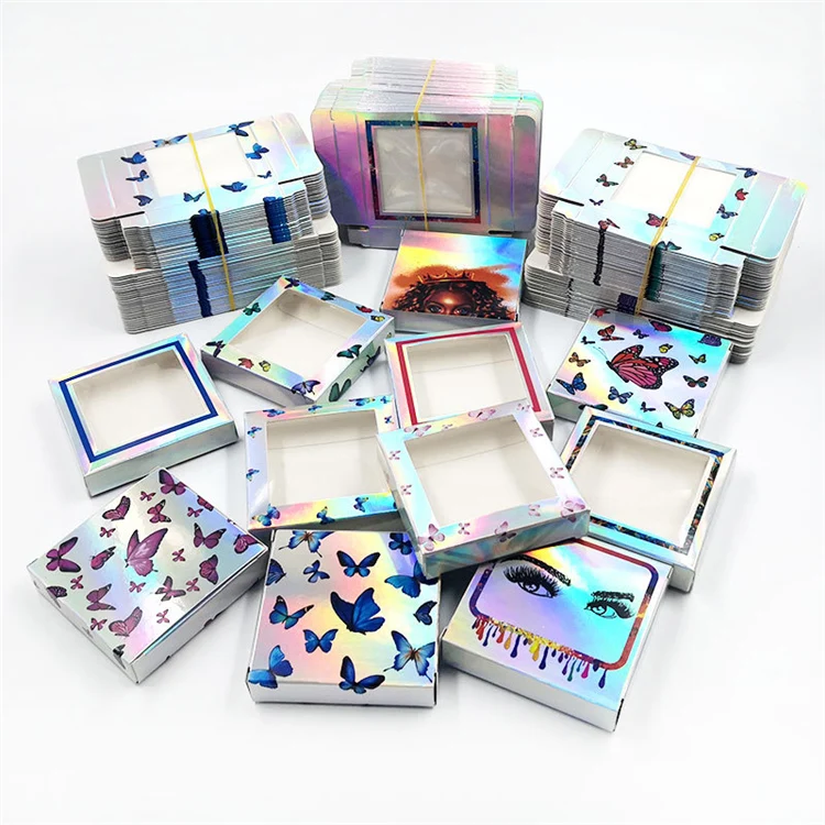

butterfly eyelash packaging box holographic square paper eyelash box manufacturer