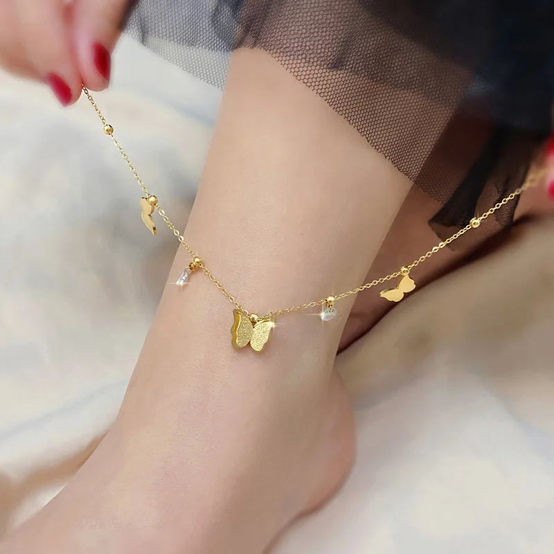 

Personalized Anklet Environmental Protection Stainless Steel With Crystal Stones Butterfly Anklets, As photos