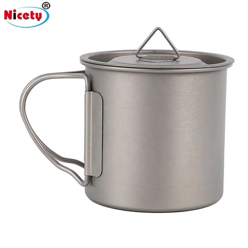 

Food grade folding handle Titanium Mug 400ML camping folding cup with lid portable camping water cups for picnic