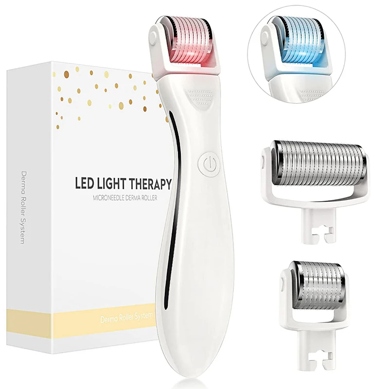 

LED therapy 0.5mm hight quality 3 in 1 face and body treatment real needle medical 540 derma roller, White