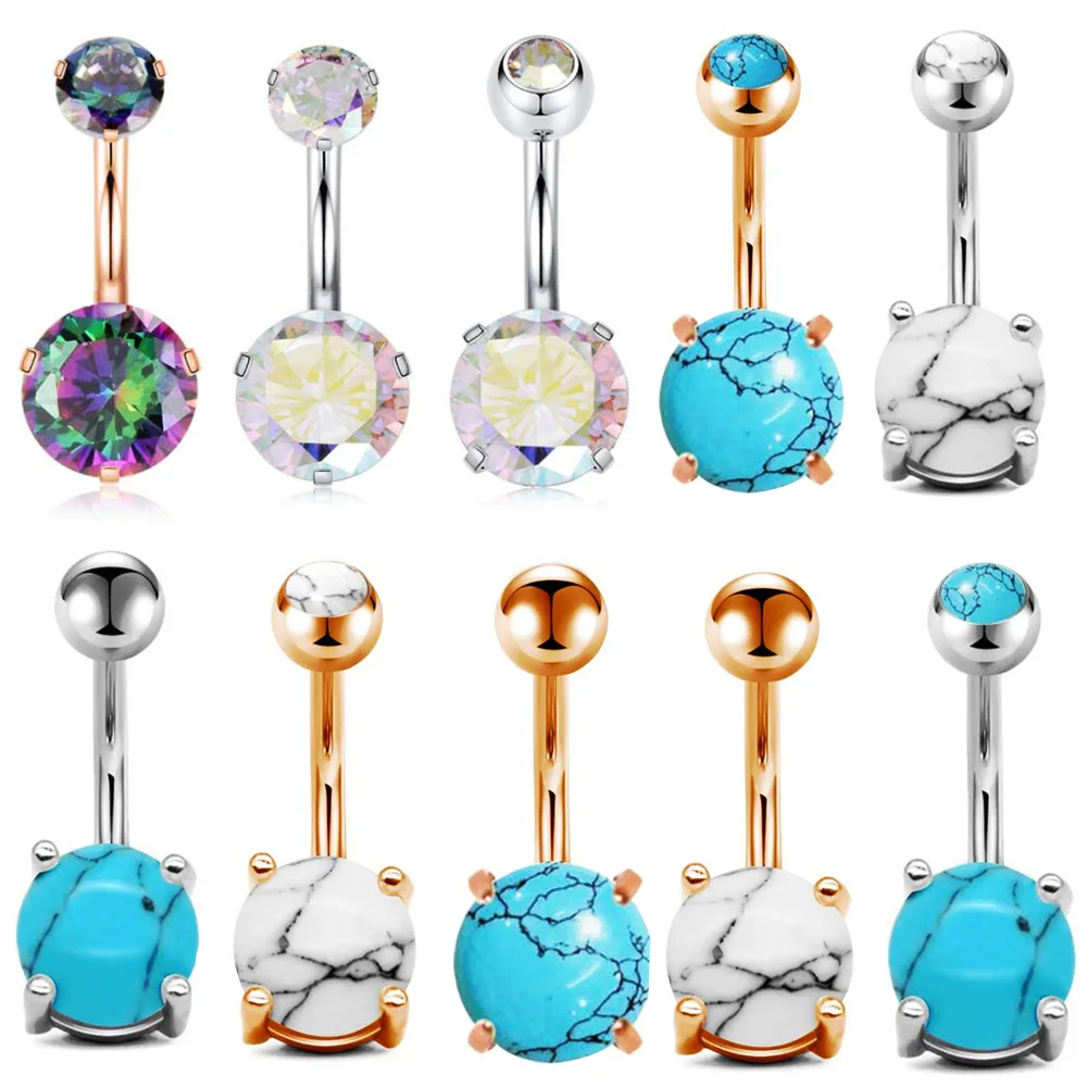 

2021 Fashion Stainless Steel Belly Ring Famale Turquoise Diamond Belly Button Rings for Women, Picture shows