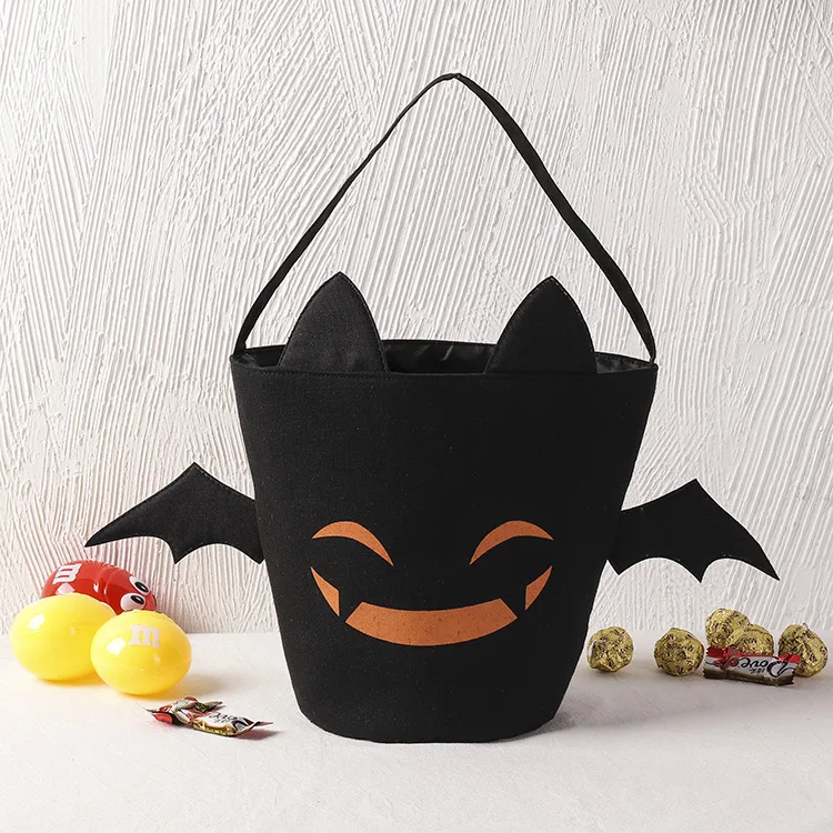 

New arrival Halloween restrictions cotton canvas bag Halloween candy bucket Demon candy bag, Customized color