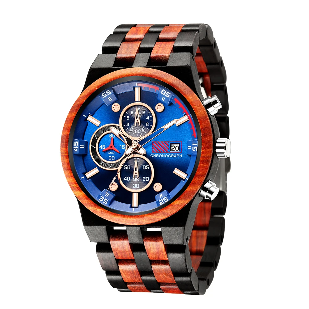 

WS041 2020 Luxury Men Watches Two Tones Multi-function Wood Watch