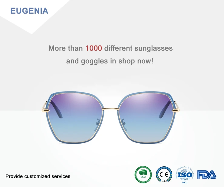 EUGENIA High quality fashion customized logo eco-friendly polarized mirror lens sunglasses