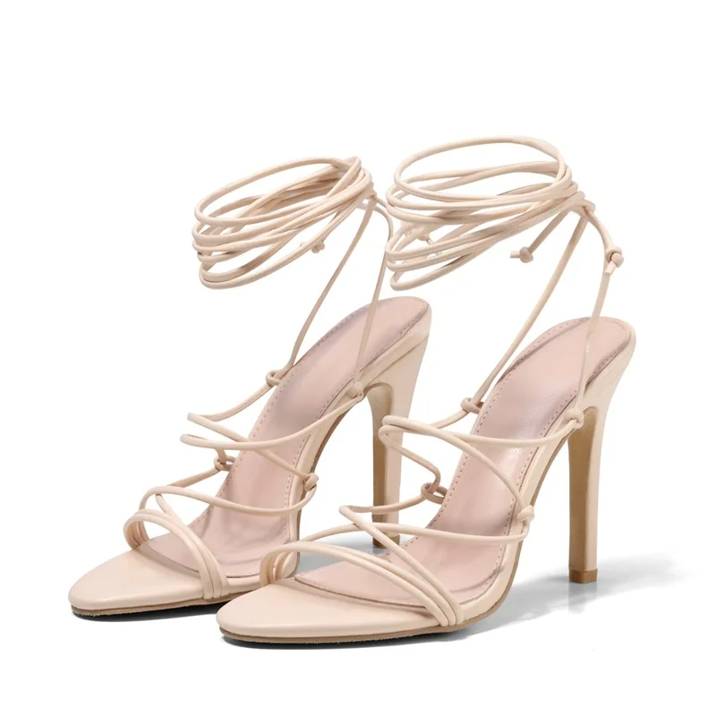 

sh11772a Beige color summer woman shoes high quality womens tie up heels wholesale prices