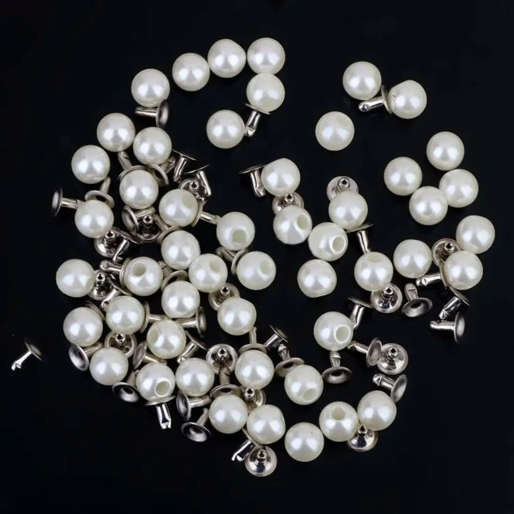

Bag of 100 Pearls Rivets Studs for Leather Bag Shoes Clothes Decoration Single hole ABS pearl accessory