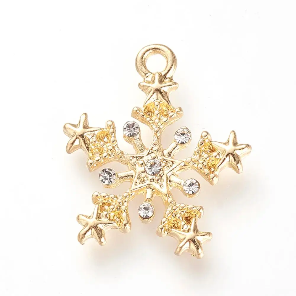 

PandaHall Golden Snowflake Alloy Rhinestone Pendants, Gold