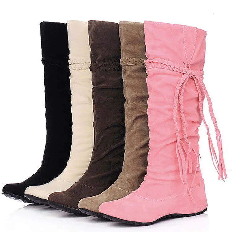 

Amazon AliExpress Hot-Selling Ethnic Style Women's Boots Plus Size Candy Cinner Increase Tassel Knee Long Boots Women