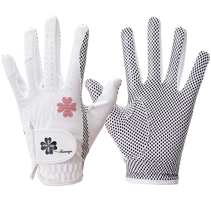 

Factory price Golf glove custom PU woman ladies cabretta leather golf gloves, White and black, pink and white