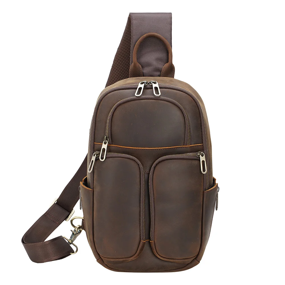 

TIDING OEM Logo Vintage Custom Crazy Horse Leather Sling Chest Pack Single Shoulder Bag, Customized color