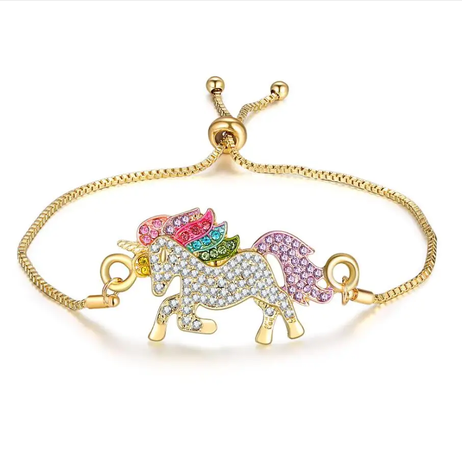 

Fashion Bracelet with Rhinestones Colorful Unicorn Adjustable Bracelet Horse Bracelet