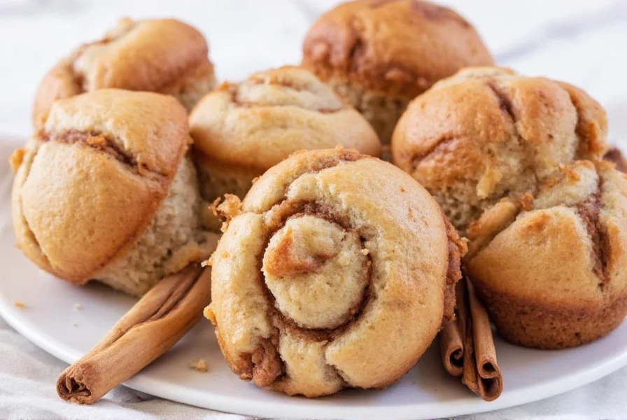 Professional baker swirling cinnamon sugar filling into muffin batter with offset spatula