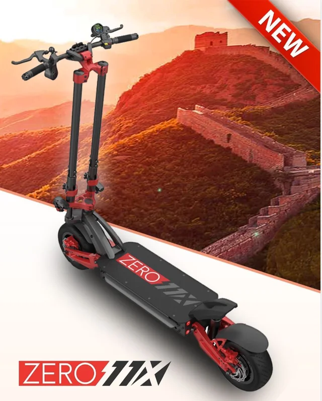 

6000w 110kmh Dual motor broader deck dual steering tubes improved lighting 32ah Zero 11x with Double charger