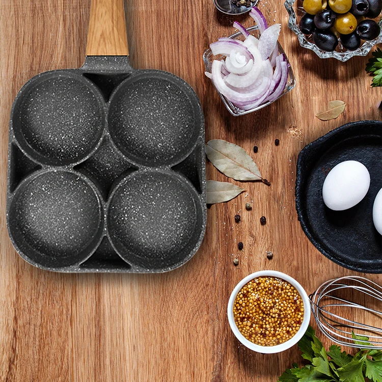 

Household 4 Hole Eggs Burger Skillet Baking Four-grid Small Frying Pan Aluminum Flat-bottomed Omelette Non-stick Pan, Grey