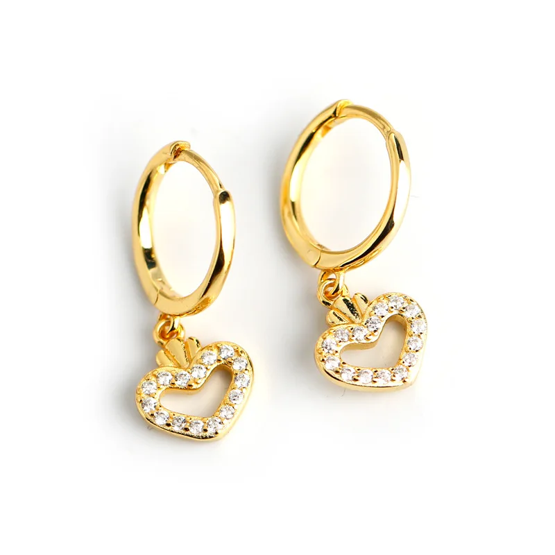 ZHILIAN  925 Silver Earrings Fancy Hoop Earrings Hollow Heart Shape Pendant Earrings 2022 Jewelry