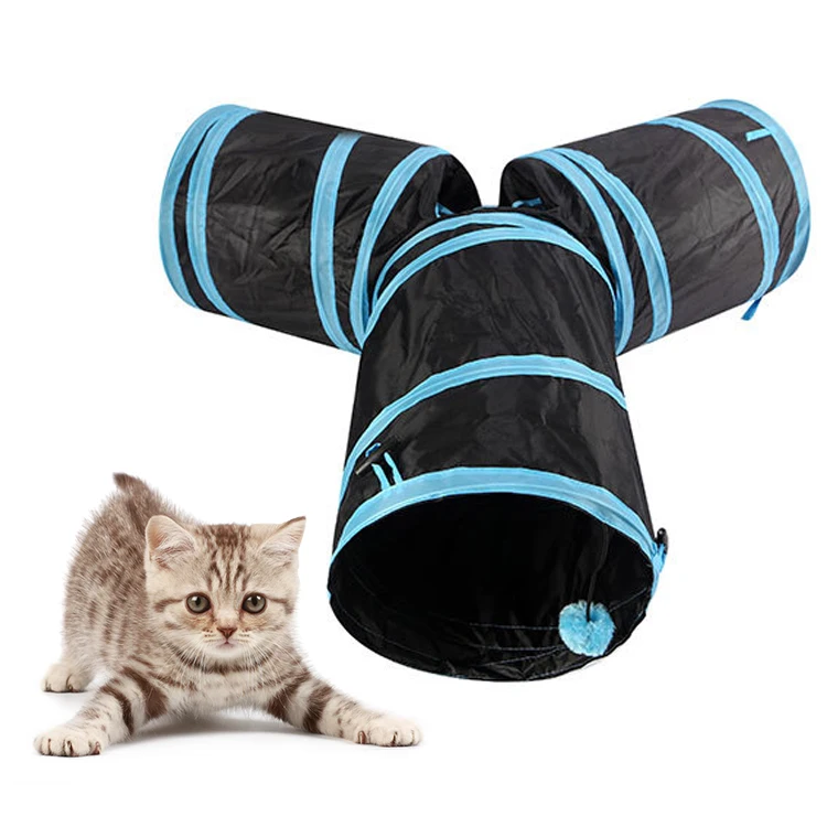 

Bed Toy With Play For Cats Felt 3 Way Folder Dog Ear Plug Tunnels Black Outdoor Outside Pet Interactive Design Blue Cat Tunnel, Picture